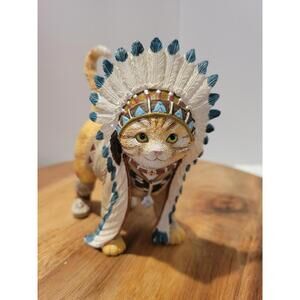 The Hamilton Collection Cat Figurine Feather Headdress Native American